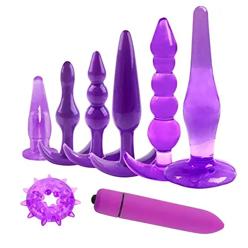 Mayli Beginner Anales Trainer Kits Silicone Beginner Starter Set Toys with T-bar Base, 10-Speeds Vibrant Toy for Women, Purple Ring, 8 Pack