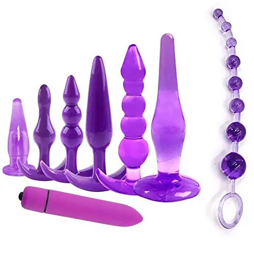 Mayli Beginner Anales Trainer Kits and 10-Speeds Vibrant Toy for Women, 8Pcs/Set Silicone Beginner Starter Set Toys with T-bar Base, Purple