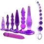 Mayli Beginner Anales Trainer Kits and 10-Speeds Vibrant Toy for Women, 8Pcs/Set Silicone Beginner Starter Set Toys with T-bar Base, Purple