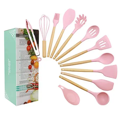 Silicone Kitchenware Kitchenware Set ? ? Silicone Kitchenware Set Spatula Set ? Silicone Appliance Cooking Set Pink 12-piece set