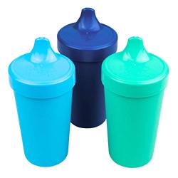 Re-Play Made in USA Toddler Feeding No Spill Sippy Cups in Sky Blue, Navy Blue, Aqua (True Blue Collection) Eco Friendly Heavyweight Recycled Milk Jugs are Virtually Indestructible!