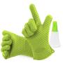 Silicone BBQ Gloves - Oven Mitts Heat Resistant, Barbecue Grill Gloves For Grilling, Baking, Smoking - 1 Size Fits Most Cooking Gloves - FDA Approved Oven Gloves With Oil Bottle Brush (Green)