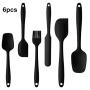 Silicone Cake Spatula, 6pcs Set Nonstick Kitchenware with Hangable Hole for Home Restaurant Hotel Cake Shop - Black