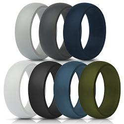 ThunderFit Silicone Rings, 7 Rings / 1 Ring Wedding Bands for Men - 8.7 mm Wide - 2.5mm Thick