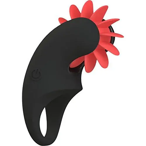 Repeated Charge Full Silicone Vibrating Cock Ring with 12 Pieces of Soft Tongue - Waterproof Rechargeable Penis Ring Vibrator-1500 r / min - Sex Toy for Male/Female or Couples