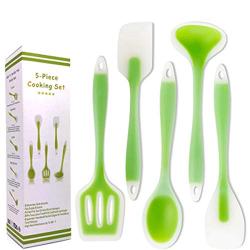 Kitchenware Utensils Set 5 Piece Premium Silicone Heat Resistant Non-Stick Cooking Professional Tools Fruit green + Transparent Outline