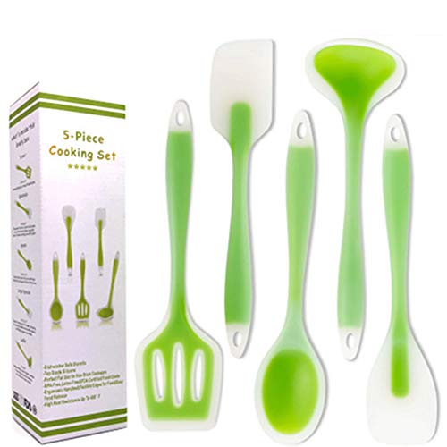 Kitchenware Utensils Set 5 Piece Premium Silicone Heat Resistant Non-Stick Cooking Professional Tools Fruit green + Transparent Outline
