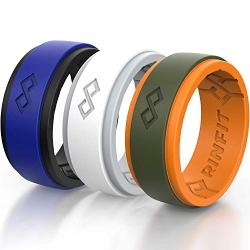 Rinfit Silicone Wedding Ring for Men 1 or 3 Rings Pack. RinfitAir Breathable Design, Silicone Rubber Bands. Mens Wedding Band Size 7-14