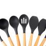 Silicone Kitchenware Set 9 Piece Set of Wooden Handle Non-Stick Shovel Spoon Cooking Gadgets Silicone Spatula Soup Spoon Fried Shovel