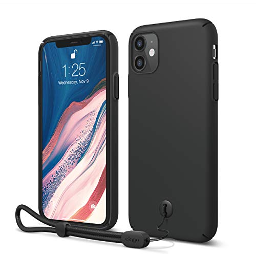 elago iPhone 11 Slim Fit Strap Case 6.1" |Black| - Slim, Light, Simple Design, Matte Coating, Anti-Slip, Raised Lip, Attachable Strap and Button, Fit Tested [Made in Korea]