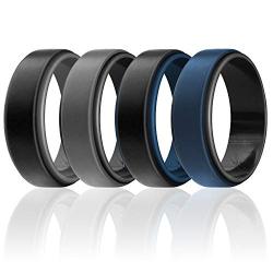 ROQ Silicone Wedding Ring for Men - Duo Collection Step Style - 4 Packs & 1 Single Ring Silicone Rubber Wedding Bands