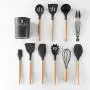 Kitchenware Set, 11 Pieces of Silicone Cookware Set, Wooden Handle Spatula Set, Non-Stick Pan and Heat-Resistant Cookware Set, Kitchenware