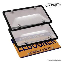 lebogner Car License Plates Shields and Frames Combo, 2 Pack Tinted Bubble Design Novelty Plate Covers to Fit Any Standard US Plates, Unbreakable Frame & Covers to Protect Plates, Screws Included