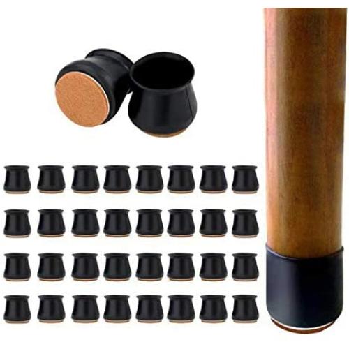 32PCS Chair Leg Cover Floor Protecors for Hardwood Floor,Silicone Furniture Leg Feet Protection Cover with Felt Pads,Chair Leg Caps Prevent Scratches Fit Round Square Black