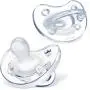 Chicco PhysioForma 100% Soft Silicone One Piece Pacifier for Babies 0-6 Months, Clear, Orthodontic Nipple, BPA-Free, 2-Count in Sterilizing Case