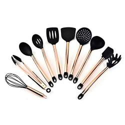 evergremmi 11pcs Plated Handle Silicone Kitchen Utensils nonstick Cooking Shovel Spoon Kitchen Tool Set Silicone kitchenware Set