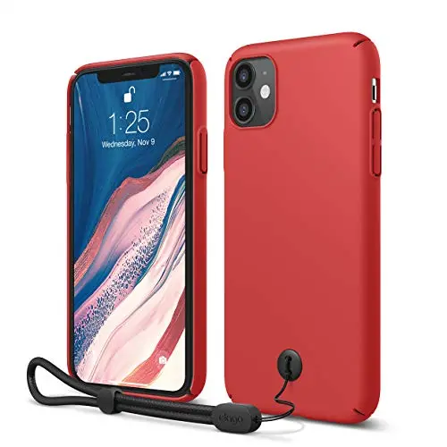 elago iPhone 11 Slim Fit Strap Case 6.1" |Red| - Slim, Light, Simple Design, Matte Coating, Anti-Slip, Raised Lip, Attachable Strap and Button, Fit Tested [Made in Korea]