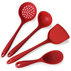 Silicone Kitchenware, 4-Piece Cooking Spoon Shovel Non-Stick Pan, Heat-Resistant, Easy To Clean, Baking Tool Shovel Spoon Set Kitchen Utensils,Red