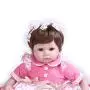 Pompon Reborn Baby Dolls Girl Look Real Lifelike Newborn Baby Dolls Silicone Vinyl Realistic Baby Doll Light Pink Dress Real Life Baby Doll 16 Inches Real Life Baby Doll