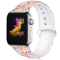 KOLEK Floral Bands Compatible with Apple Watch 42mm 44mm, Silicone Fadeless Pattern Printed Replacement Bands for iWatch Series 4 3 2 1, Colorful Cloud, M, L