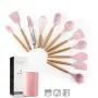 JunbosiKitchenware Solid Wood Handle with Storage Bucket Pink Silicone Kitchenware 11 Piece Set