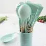 9 Pieces of Silicone Kitchenware, Non-Stick Pan and Scratch-Resistant, Storage Tube With Wooden Handle Silicone Kitchenware Set, 11pcs