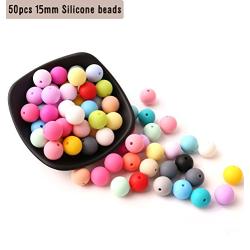 Mix Silicone Bead 50pcs 15mm DIY Kit Set Baby Pacifier Clips Chewable Bead Baby Teether Toys BPA Free Nursing Teething for Necklaces Bracelets and Crafting