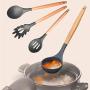 9 Pcs/Set Silicone Cooking Utensils Kitchen Utensils Set Wooden Handle Cooking Tools Silicone Kitchenware Set,A