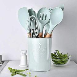 Silicone kitchenware 11 Pieces Silicone Cooking Utensils Kitchen Utensil Set Wooden Handles Cooking Tools For Nonstick Cookware Includes Tongs Pasta Fork Whisk And More Green Silicone kitchen utensils