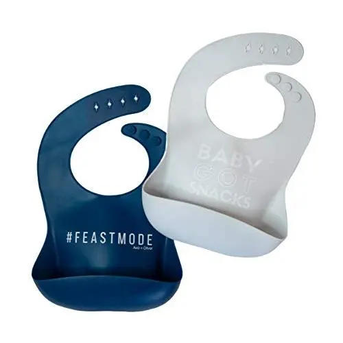 Ava + Oliver Silicone Bib Set - Waterproof Bibs Made with BPA Free Silicone - Perfect for Girls and Boys - Easy Clean Babies or Toddler Adjustable - Excellent Baby Shower Gift, Set of 2 (Navy/Gray)