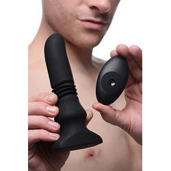 Thunderplugs Silicone Vibrating and Thrusting Plug with Remote Control, Black, 1 Count