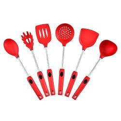 Silicone kitchenware set of 6 non-stick kitchen tools cooking silicone shovel spoon silicone kitchenware set(RED)