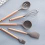 TANGON High Temperature Resistance Silicone Cooking kitchenware Gadget Set Include Blender Soup Spoon Colander Shovel with Wooden Handle
