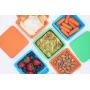 LUNCH SQUARES KIT - Award-Winning Set of 3 Collapsible Silicone Lunch Boxes with Lids - BPA Free - Oven, Microwave, Freezer, Dishwasher Safe - Bonus Marker and Stickers