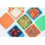 LUNCH SQUARES KIT - Award-Winning Set of 3 Collapsible Silicone Lunch Boxes with Lids - BPA Free - Oven, Microwave, Freezer, Dishwasher Safe - Bonus Marker and Stickers