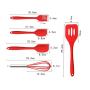 5 Piece Set of Silicone Kitchenware, Non-Stick Coating, Dishwasher Safe Kitchen Set, Cooking Spoon Shovel Whisker Brush Easy To Clean, red