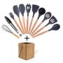 MEIGONGJU 11-PCS Kitchen Utensils Set Silicone with Holder Spoon Turner Tongs Spatula Cooking Utensil Tools Sets Wood Cookware Kitchenware,C