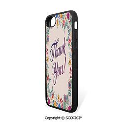 SCOCICI Non-Slip Drop Protection Smart Cell Phone Case Thank You Quote Surrounded by Festive Time Like Flowers Fruits and Leaves Art Compatible with iPhone 7