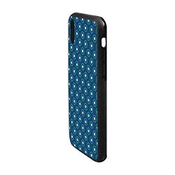 Navy and White Rubber Phone Case,Circles with White Polka Dots Ancestral Folk Evil Eye Style Tile Compatible with iPhone XR