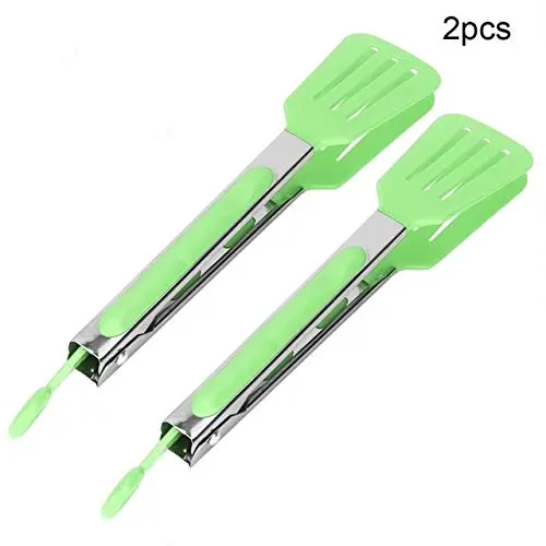 Craig 2pcs Stainless Steel Nylon Square Head Kitchen Tongs BBQ Tongs Utility Tong Cookingl Kitchen Tongs Green