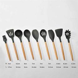 Gwjs Silicone Non-stick Kitchenware, Non-stick Spatula Wooden Handle Cooking Tools Cookware-black F 31.5cm(12.4inch)