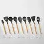 Gwjs Silicone Non-stick Kitchenware, Non-stick Spatula Wooden Handle Cooking Tools Cookware-black F 31.5cm(12.4inch)