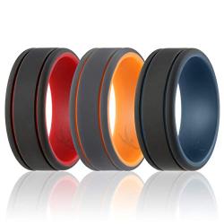 ROQ Silicone Wedding Ring for Men - 3 Packs/4 Packs & Singles - Duo Collection Silicone Rubber Wedding Bands - Classic Styles