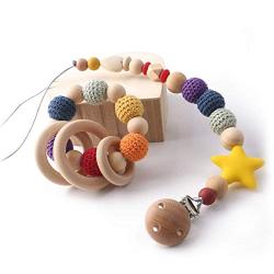 Lets Make 2pc Baby Pacifier Clip Wooden Rattle Bracelet Set Newborn Shower Gift