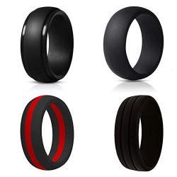 NNIOV Black Silicone Rings, Wedding Bands for Men, Geometric Metallic Wide Rubber Ring, Simple Comfortable Skin Safe - Lifetime Quality Promise