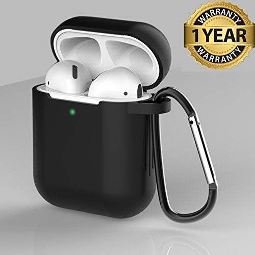 AirPods Case Cover Newest Silicone Skin Cute Full Protective Case Cover with Keychain Compatible with Apple Airpods 2 & 1 Wireless Charging Case, Airpods Accesssories (Black 2)