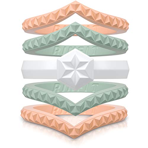 Rinfit Silicone Wedding Ring for Women Set of Thin & Stackable Rings. 5 Rings Pack. Comfortable, Soft Rubber Wedding Bands. Durable Wedding Rings Replacement. U.S. Patent Pending. Size 4-10