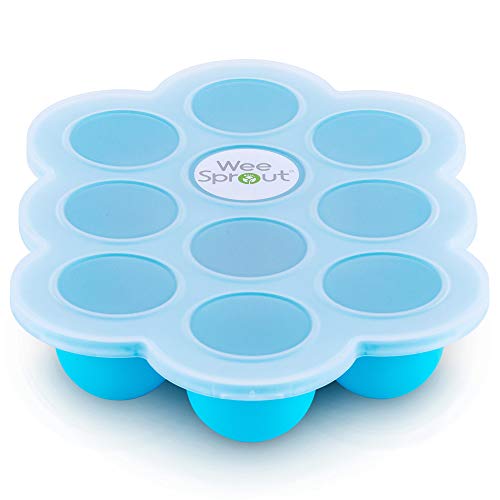 Silicone Baby Food Freezer Tray with Clip-on Lid by WeeSprout - Perfect Storage Container for Homemade Baby Food, Vegetable & Fruit Purees and Breast Milk - BPA Free & FDA Approved