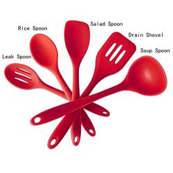 New Silicone Kitchenware Non-stick pan Kitchenware Set Silicone Cooking Turners Cooking Suits Kitchen Supplies 5 Pieces (Red)
