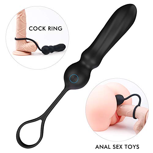 Vibrating Anal-Dildo-Vibrator-Butt-Plug with Penis Ring, 9 Speeds Silicone Rechargeable Waterproof Prostate Massager Bullet Sex Toy for Men, Women and Couples